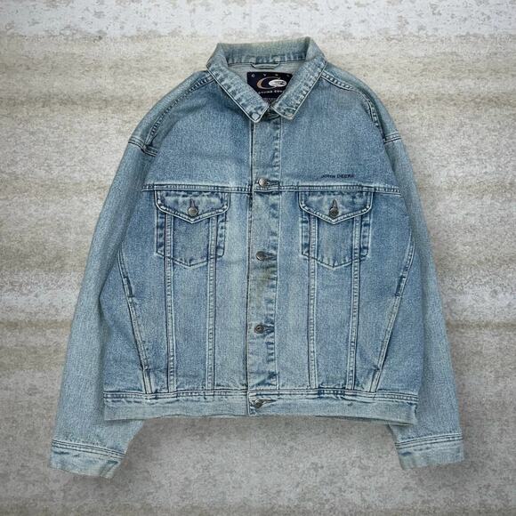 Vintage John Deere Jean Jacket Light Wash Denim Button Up Embroidered Y2K